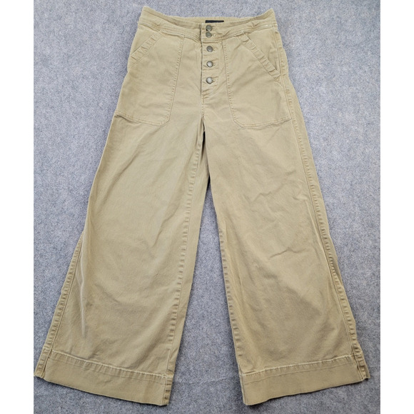J. Crew Pants - J. Crew Pants Womens 0 Tan Brown Button Close Wide Leg Ankle Flat Front